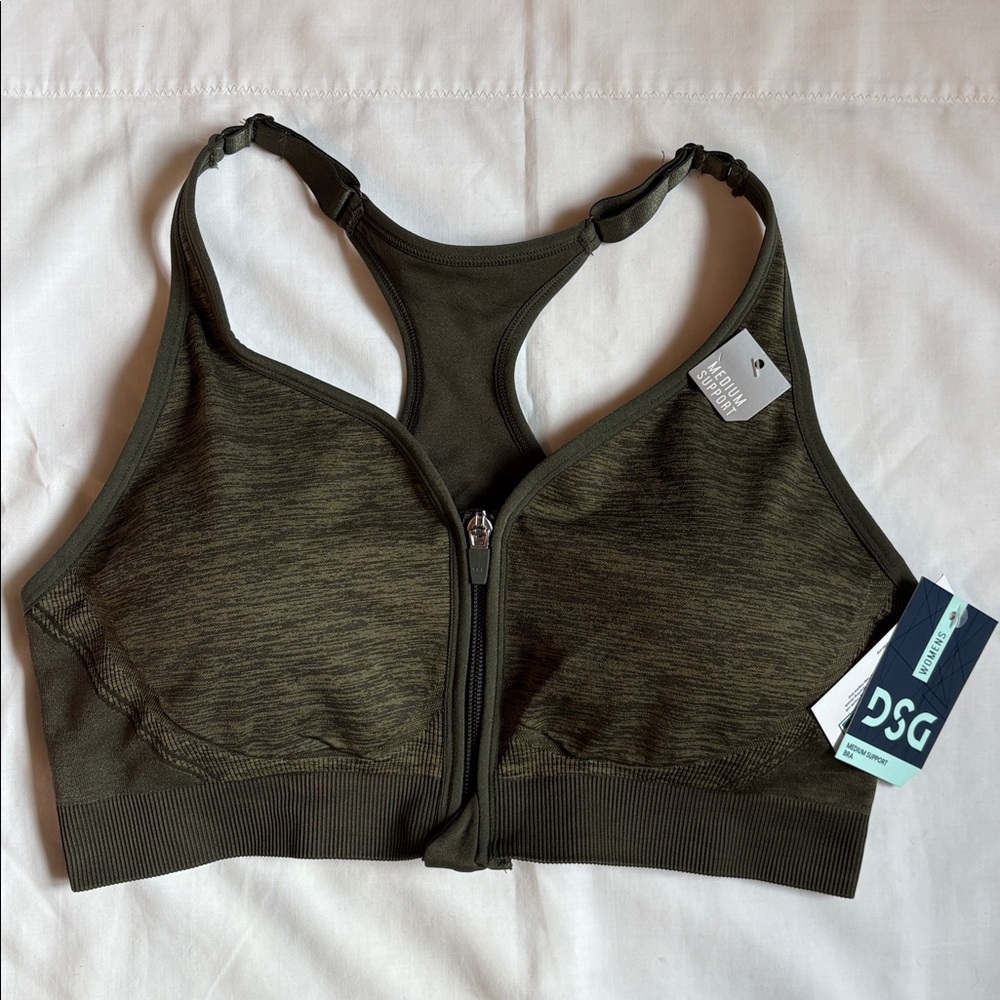 DSG Front Zip Racer Back Sports Bra Medium Support size XL NWT